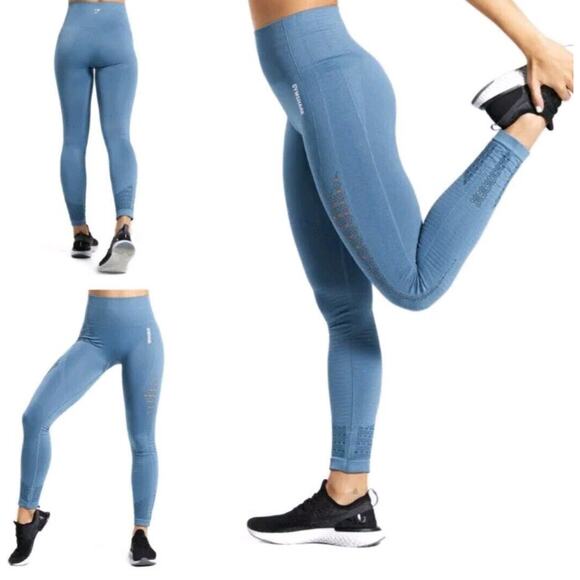 Gymshark Energy Seamless Women's Light Blue Leggings Weightlifting Workout XS - Picture 9 of 9